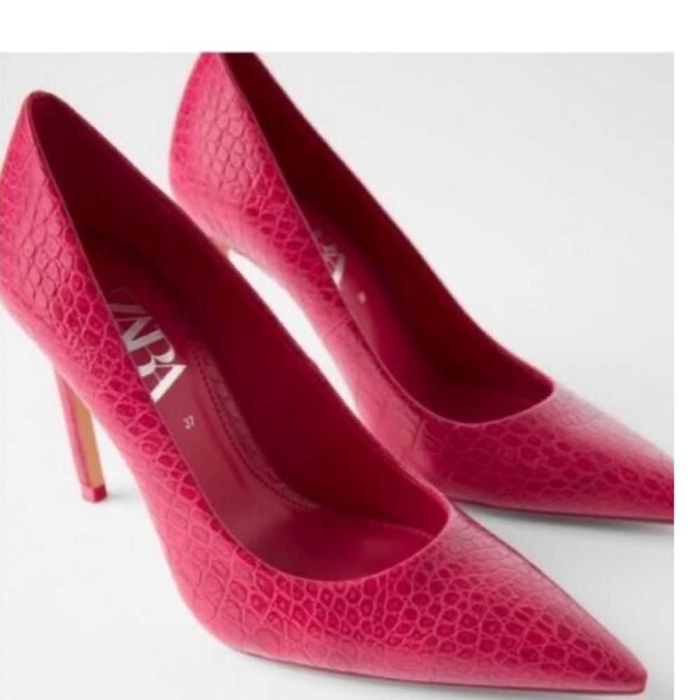 NWT ZARA FUCHSIA Snake Print PUMP Heel Sandal EU37 US 6.5